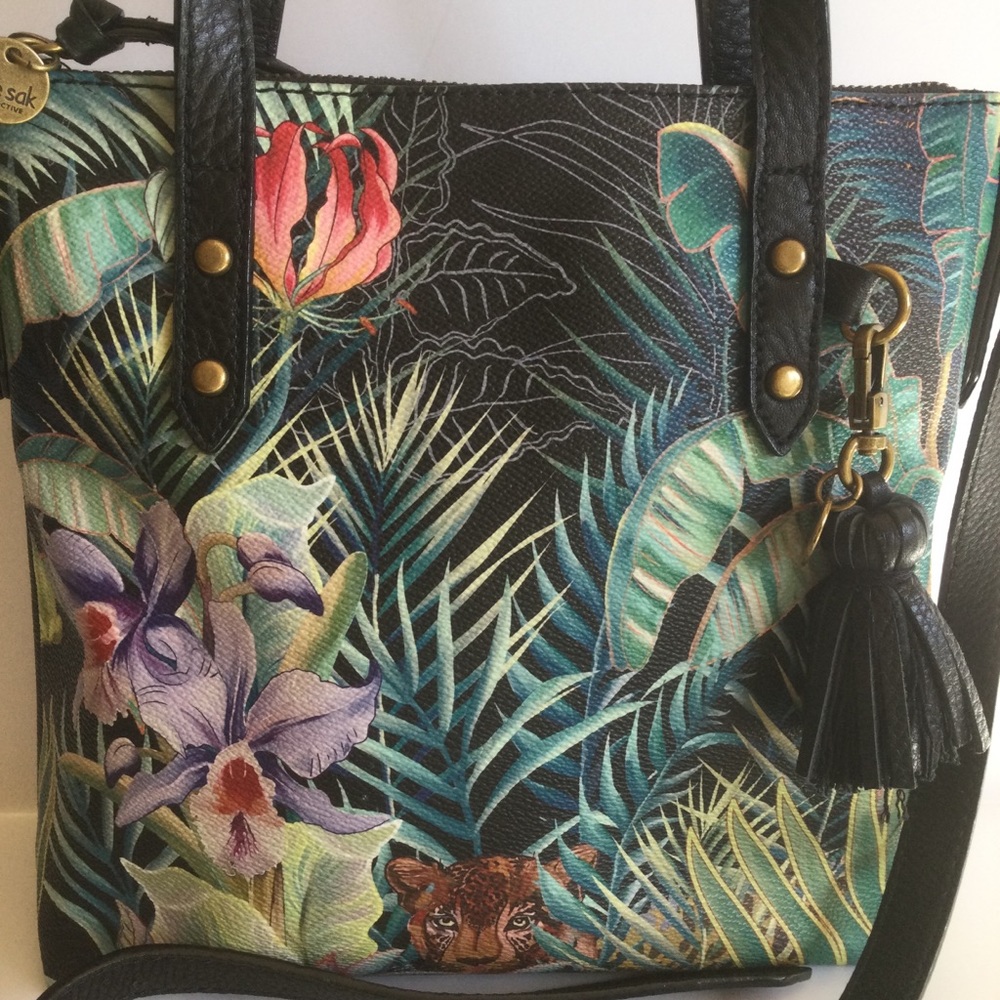 The Sak Collection Arriba Black Jungle Leather Crossb… Gem